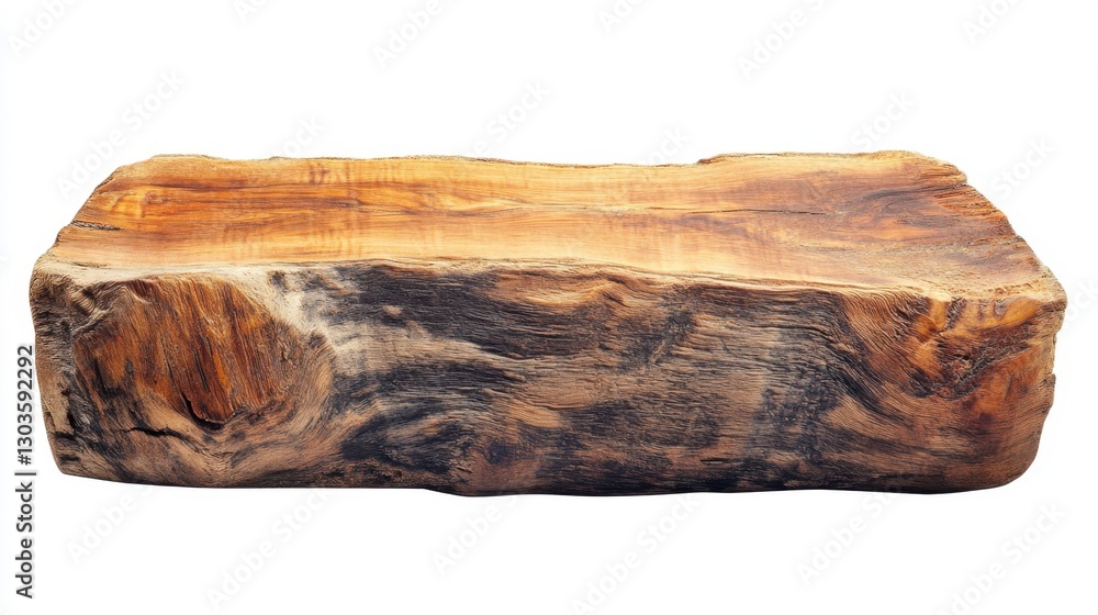 Fototapeta premium Rustic wooden block with natural wood grain and organic textures, isolated on white