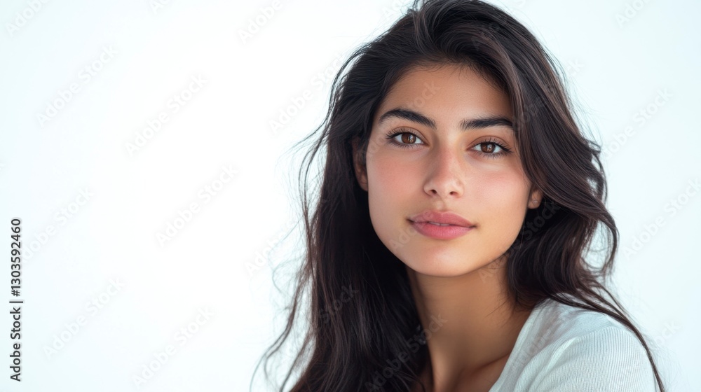 Portrait of a Beautiful Young Woman with Natural Brown Hair and Clear Skin in a Studio Setting Portrait of a Beautiful Young Woman with Natural Brown Hair and Clear Skin in a Studio Setting