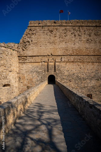 Gate to castle in Kyrenia old harbour without tourists, Northern Cyprus photo