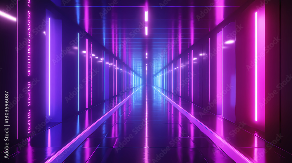Futuristic neonlit corridor with sleek reflective surfaces cyberpunk aesthetics blend retro and scifi elements in a mesmerizing digital dreamscape. Dreamscape - Forest. Illustration Futuristic neonlit corridor with sleek reflective surfaces cyberpunk aesthetics blend retro and scifi elements in a mesmerizing digital dreamscape. Dreamscape - Forest. Illustration