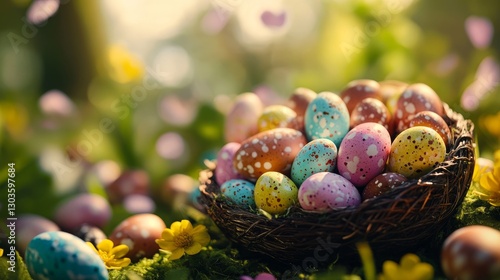 Colorful Easter eggs. Spring holiday background