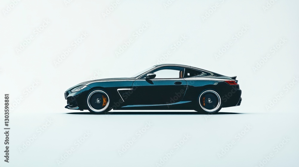 Dark sports coupe isolated against a neutral background, showcasing sleek design and aerodynamic features, with visible brake detail. Dark sports coupe isolated against a neutral background, showcasing sleek design and aerodynamic features, with visible brake detail.