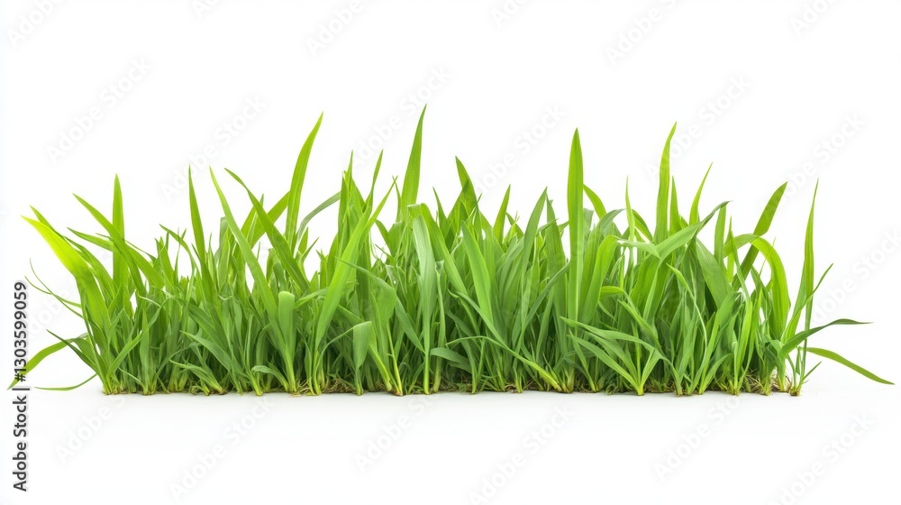 Obraz premium Lush Green Wheatgrass Patch Isolated on White Backdrop for Natural Food or Gardening Concepts