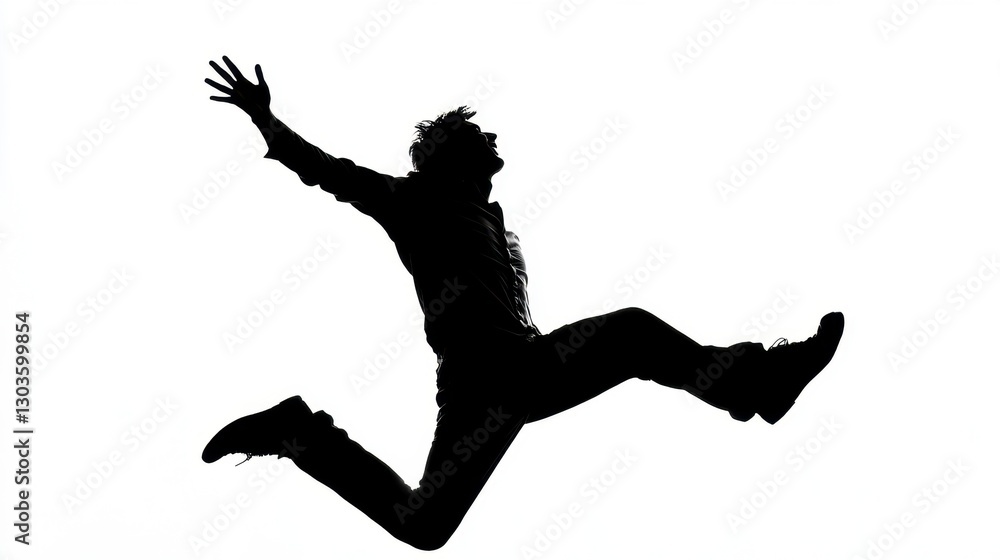 Silhouette of Dynamic Man Mid-Leap Against Bright Backdrop, Action and Freedom, Artistic Expression Silhouette of Dynamic Man Mid-Leap Against Bright Backdrop, Action and Freedom, Artistic Expression