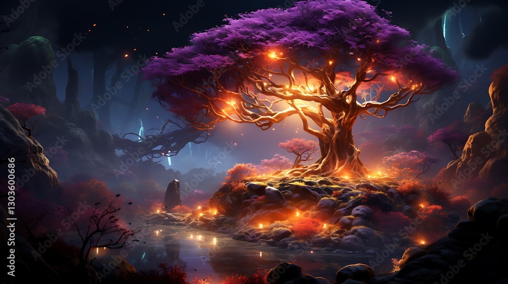 Enchanted Forest: A Glowing Tree of Light