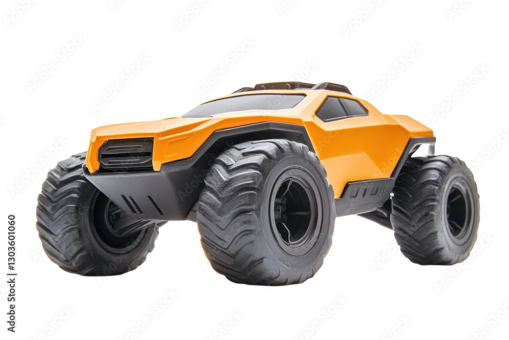 A vibrant orange toy truck races across a smooth surface in an exciting indoor environment isolated on transparent background A vibrant orange toy truck races across a smooth surface in an exciting indoor environment isolated on transparent background