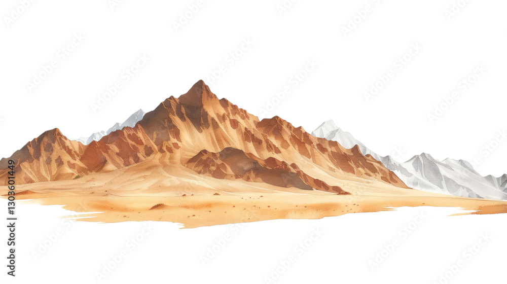 Fototapeta premium Sand dunes and mountains landscape isolated on white