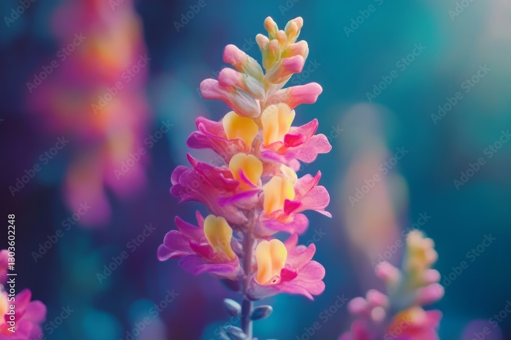 Fototapeta premium Snapdragon swaying in the breeze, the vibrant pink and yellow hues brilliantly captured against the backdrop of a lush garden