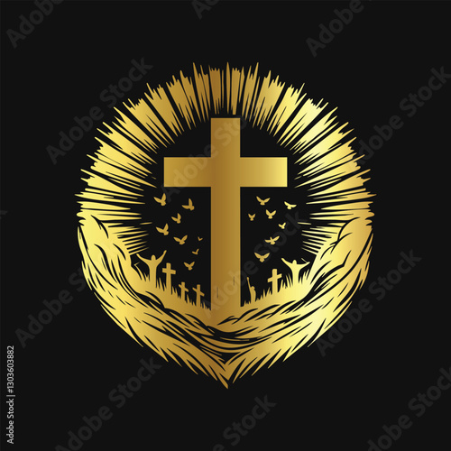 Gold Foil Cross Silhouettes Clip Art
