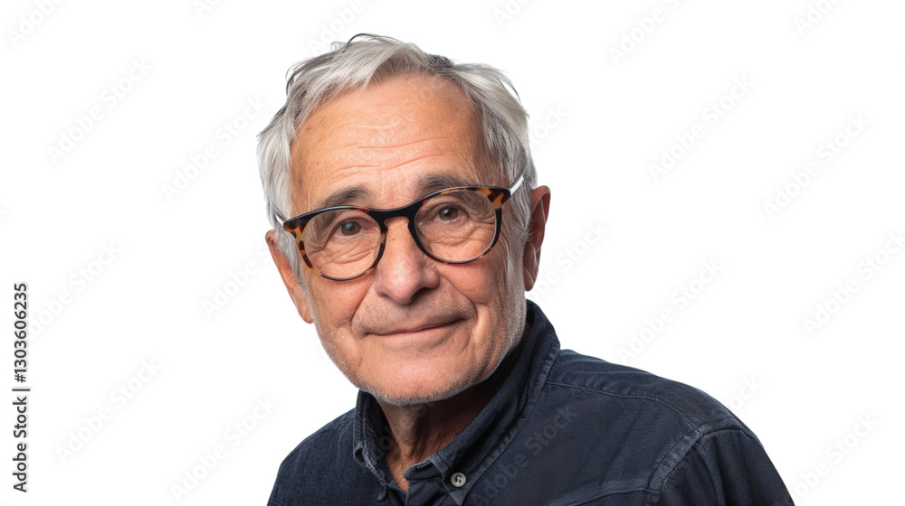 Senior man with gray hair and glasses isolated on white Senior man with gray hair and glasses isolated on white