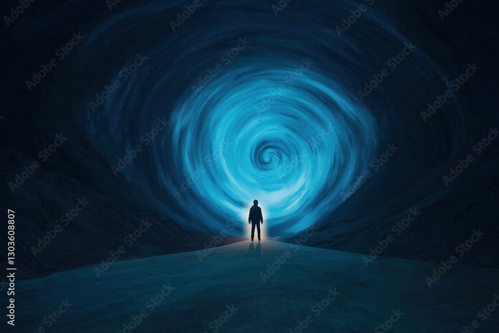 Person Standing Before a Glowing Vortex Person Standing Before a Glowing Vortex
