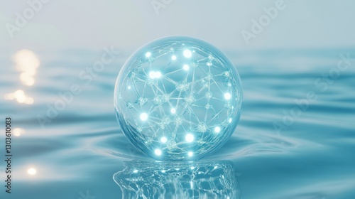 Wallpaper Mural Illuminated Orb on Tranquil Water: A Symphony of Light and Reflection Torontodigital.ca