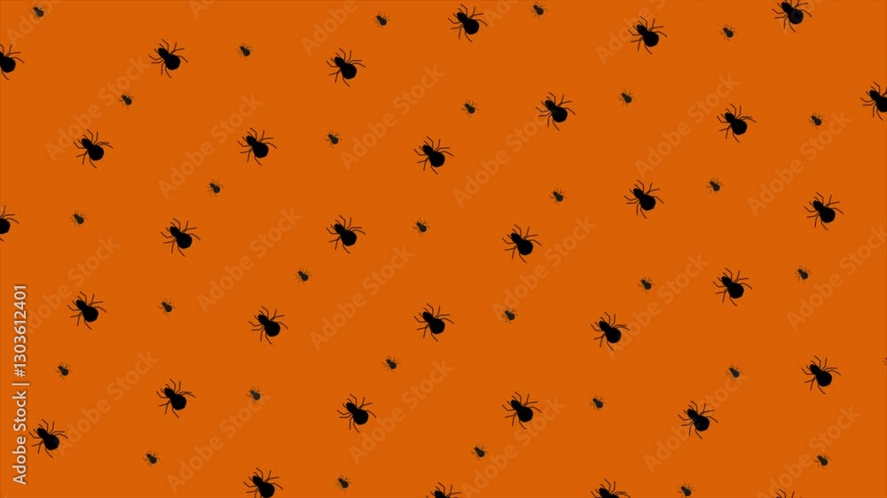 Pattern Background, Halloween Spiders Orange Background Pattern Design Texture Simple Black Insects Creepy Crawlies Autumn October Holiday Decoration - Animated Backgrounds - 4k High Quality