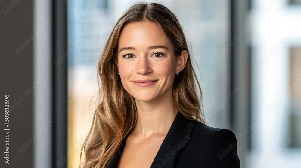 Portrait of a smiling young businesswoman in a modern office setting