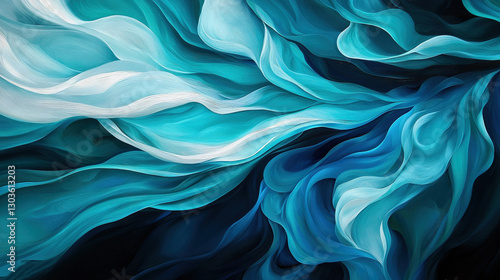 Wallpaper Mural   A monochromatic masterpiece featuring swirling blues and whites against a deep black backdrop, accented by a clean white vertical line Torontodigital.ca