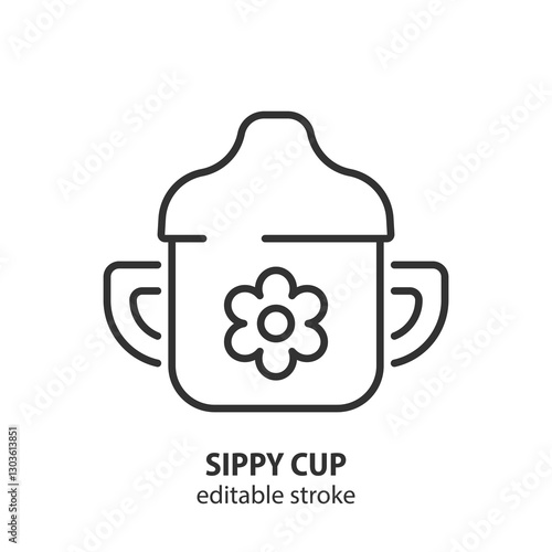 Sippy cup line icon. Baby accessory outline symbol. Vector illustration. Editable stroke.