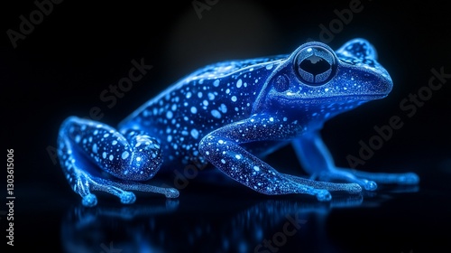 A glowing blue frog with speckled patterns against a dark background.