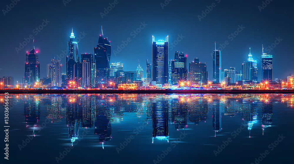 Riyadh skyline at night a panoramic view of the city's iconic buildings, riyadh , saudi arabia , skyline , cityscape , night. Reflection - Mirror. Illustration Riyadh skyline at night a panoramic view of the city's iconic buildings, riyadh , saudi arabia , skyline , cityscape , night. Reflection - Mirror. Illustration