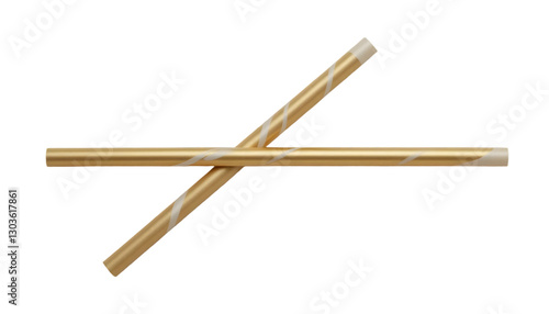 A stylish golden and white paper straw, symbolizing eco-conscious choices, isolated on a neutral background with a clean clipping path, ideal for eco-friendly campaigns, packaging, and beverage-relate
