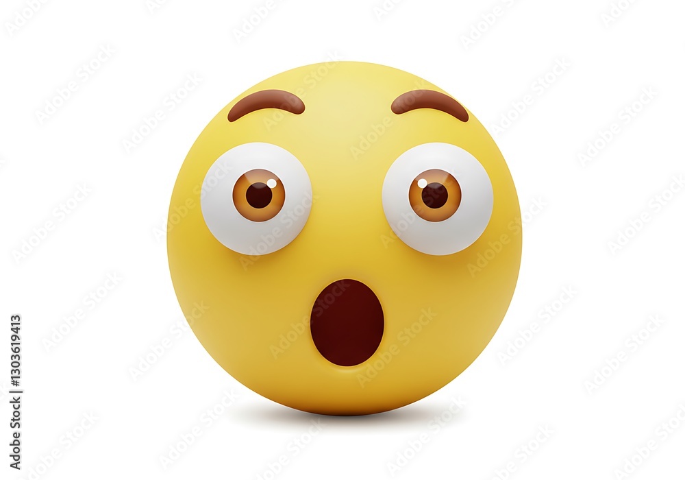 Fototapeta premium Astonished Yellow Emoticon: 3D Rendered, Wide-Eyed Surprise