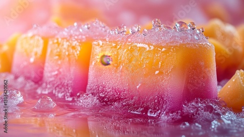 Refreshing Tropical Mango and Berry Ice Pops with Frosted Surface. Generative AI