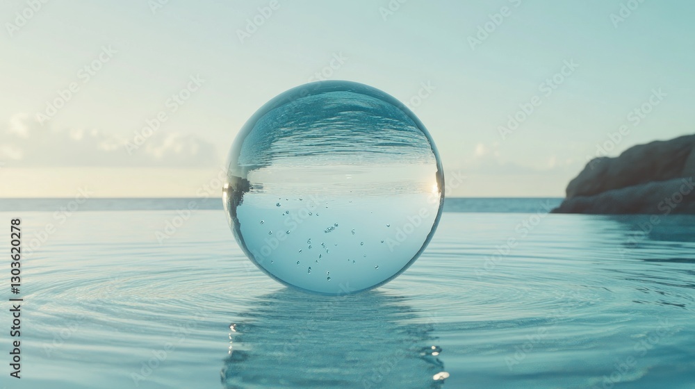 Serenity: A Glass Sphere Reflecting the Tranquil Ocean Serenity: A Glass Sphere Reflecting the Tranquil Ocean