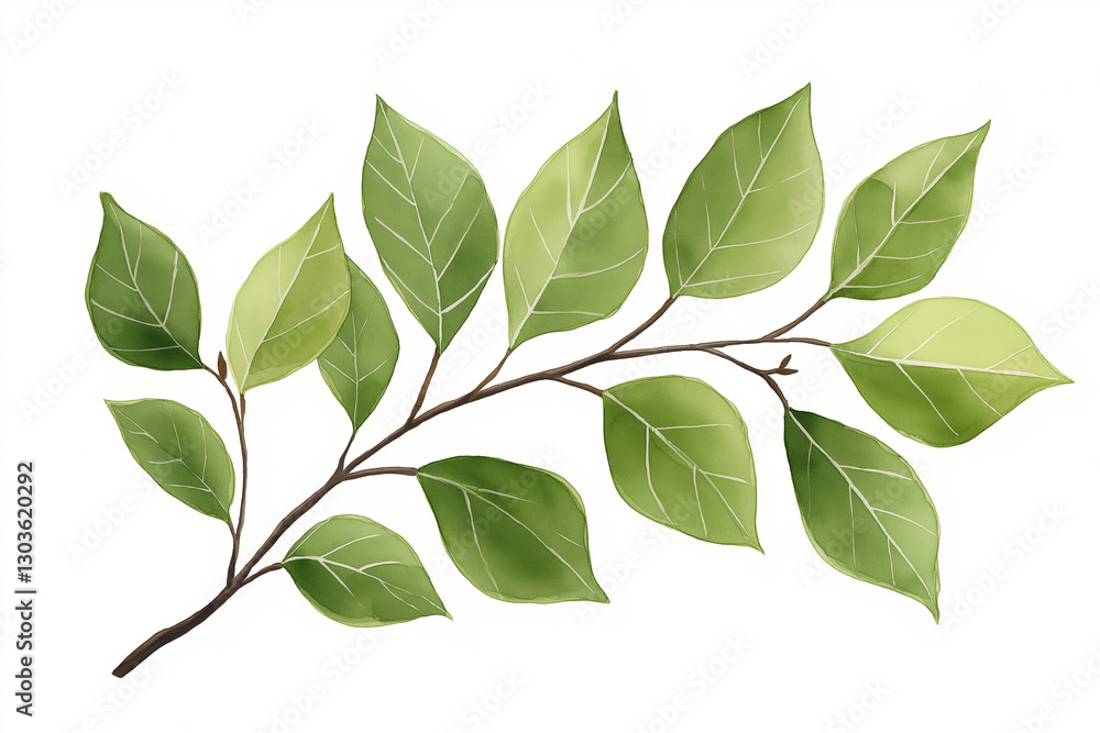Fototapeta premium Watercolor Branch with Green Leaves
