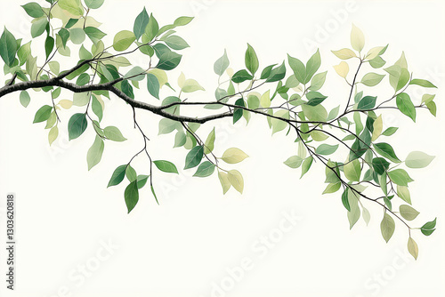Watercolor Branch with Leaves