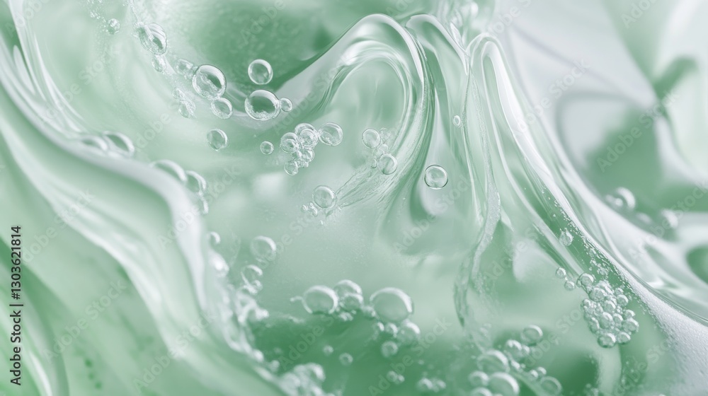 Gel swirls with bubbles, translucent green background. Fluid close-up, abstract texture Gel swirls with bubbles, translucent green background. Fluid close-up, abstract texture
