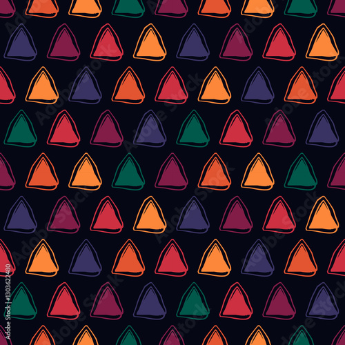 Triangle motif minimal geometric print. Paint brush seamless pattern. Freehand design background. Trendy handdrawn modern simple geo ornament. Artistic hand drawn abstract vector wallpaper