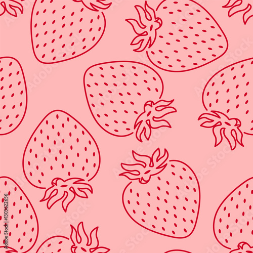 Strawberry seamless pattern. Red background with fresh berry. Vector illustration.