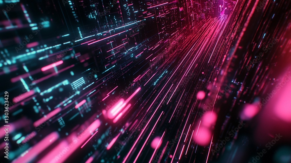 Abstract digital network background with glowing pink and cyan lines and geometric shapes Abstract digital network background with glowing pink and cyan lines and geometric shapes