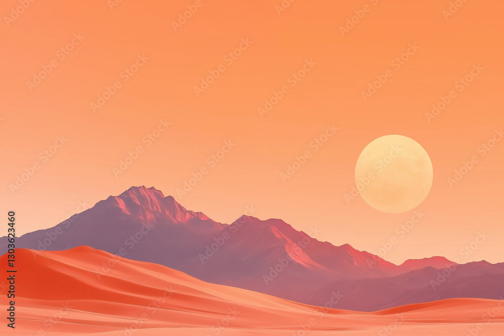 Fototapeta premium Desert Landscape with Mountains and Sun