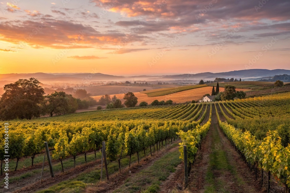 Fototapeta premium Vineyard in the mountains. A beautiful vineyard is spread out under the mountains. Growing grapes.