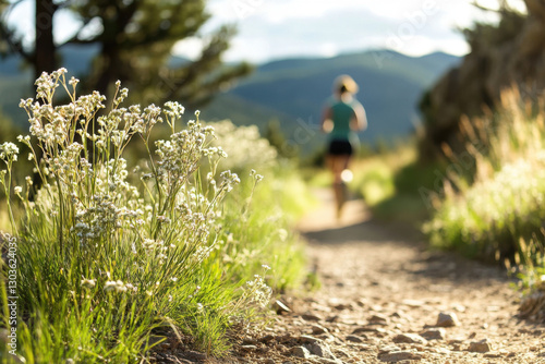 Wallpaper Mural Woman running on a trail with wildflowers in foreground Torontodigital.ca