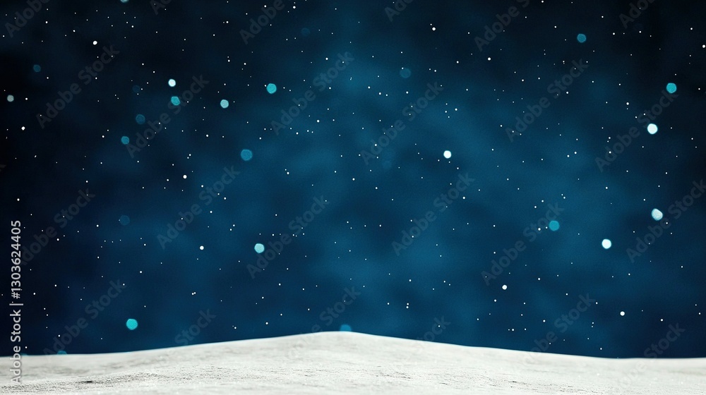 Naklejka premium A blue sky covers a snow-covered hill dotted with white snowflakes