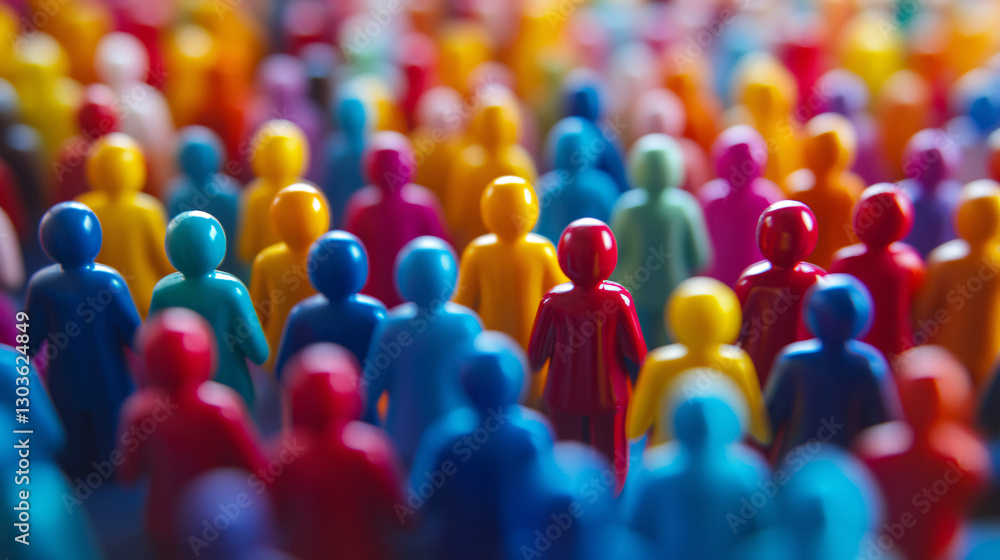 Fototapeta premium Multicolored plastic figures stand in unity representing diversity teamwork and social inclusion with a vibrant and abstract composition of people 