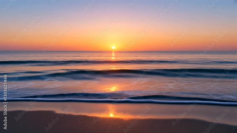 Serene ocean sunset with calming waves and gentle breezes Serene ocean sunset with calming waves and gentle breezes