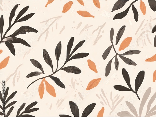 Wallpaper Mural Abstract Botanical Print: Elegant Beige and Dark Leaves Pattern Torontodigital.ca