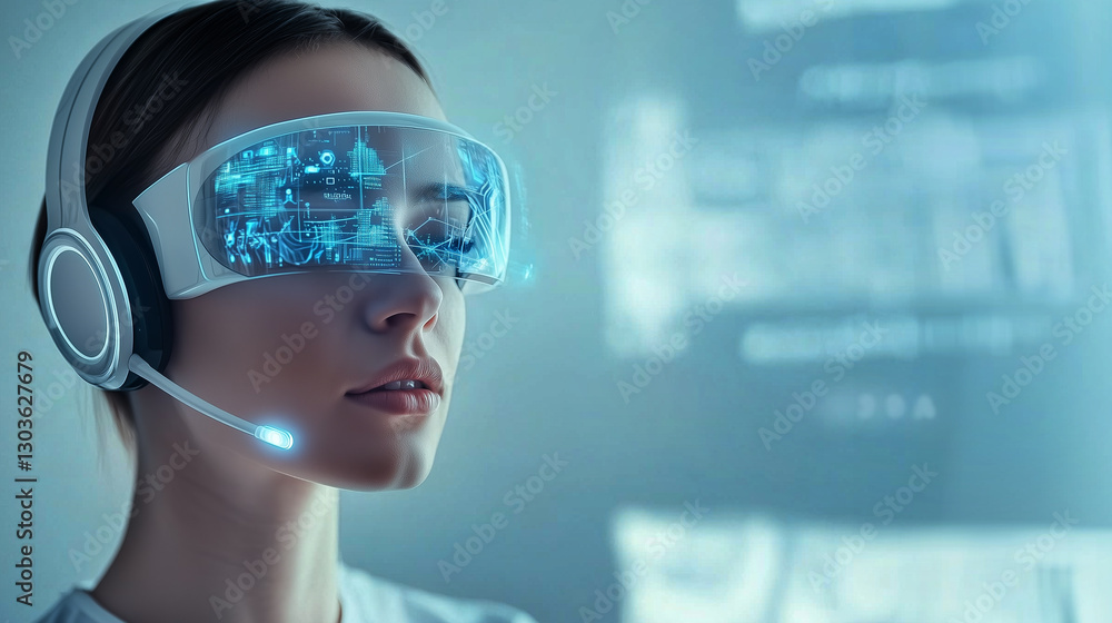 a robot call center agent wearing a headset with microphone a robot call center agent wearing a headset with microphone