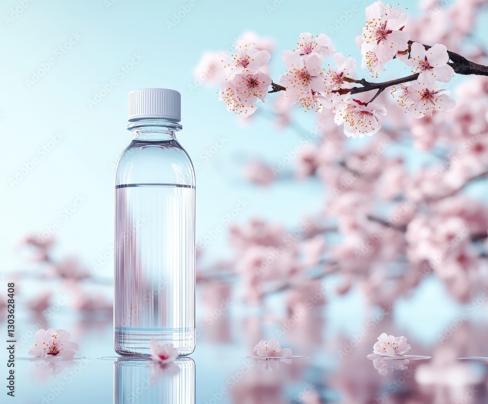 Sleek bottle mockup sits elegantly amidst soft cherry blossoms, capturing the essence of spring freshness. Ideal for product presentations and branding concepts Sleek bottle mockup sits elegantly amidst soft cherry blossoms, capturing the essence of spring freshness. Ideal for product presentations and branding concepts