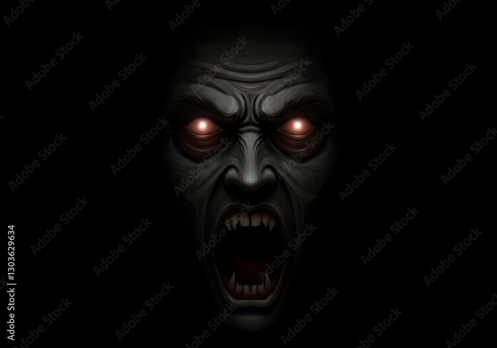 Fototapeta premium Glowing-Eyed Demon Face: Dark Fantasy Art