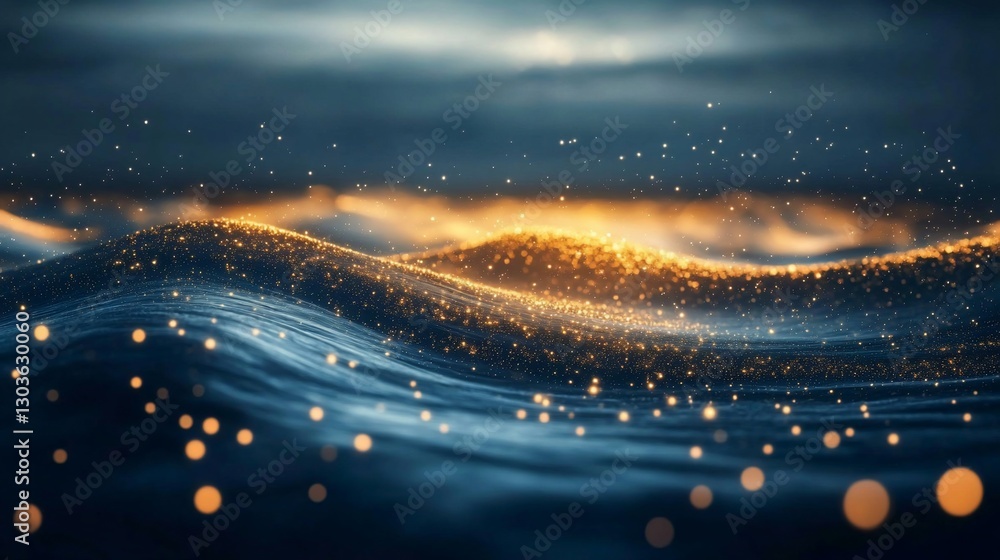 Obraz premium A mesmerizing ocean scene with glowing particles and waves.