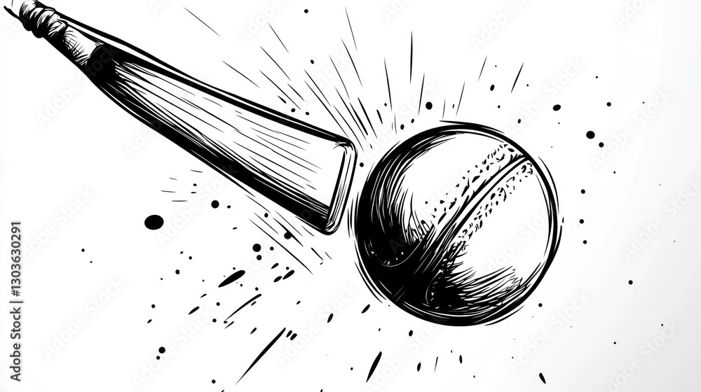 Fototapeta premium Cricket bat hitting ball, graphic design, action shot, use in sports design