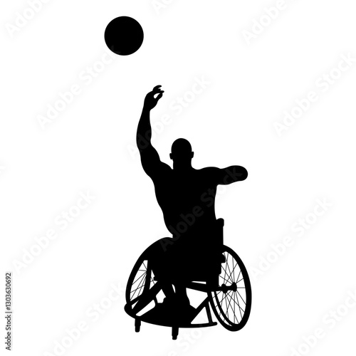 Man in wheelchair playing basketball.Silhouette of athlete with disability.Vector illustration