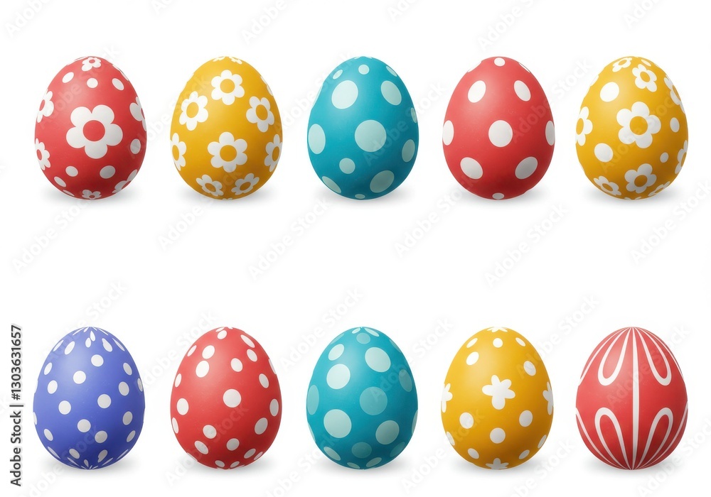 A dozen brightly colored Easter eggs with unique patterns and designs arranged in a grid against a crisp white background for a modern and cheerful aesthetic A dozen brightly colored Easter eggs with unique patterns and designs arranged in a grid against a crisp white background for a modern and cheerful aesthetic