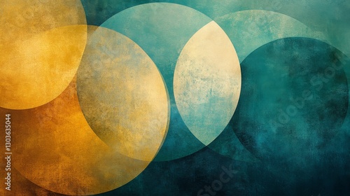 Overlapping circle shapes in various textured colors creating an artwork
