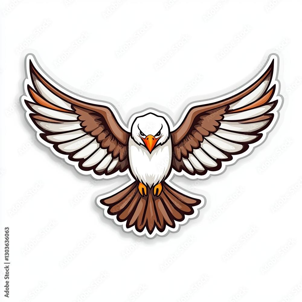 Obraz premium Cartoon Eagle in Flight, White Background