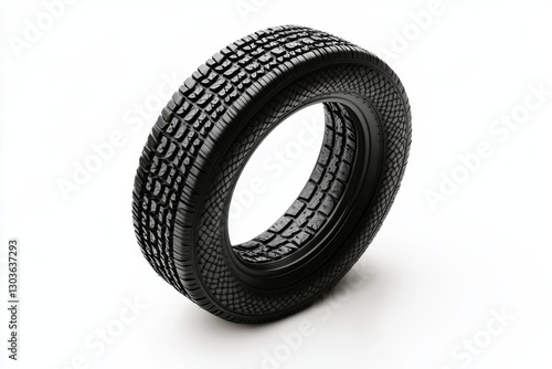 A detailed close-up of a black tire showcasing intricate tread patterns in a studio setting isolated on transparent background