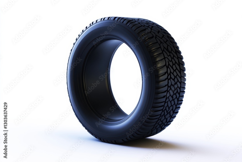 A close-up view of a shiny black tire standing upright on a smooth surface in bright lighting isolated on transparent background A close-up view of a shiny black tire standing upright on a smooth surface in bright lighting isolated on transparent background